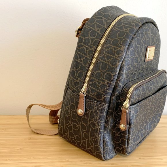 Large Brown Monogram Calvin Klein Backpack - Picture 4 of 7